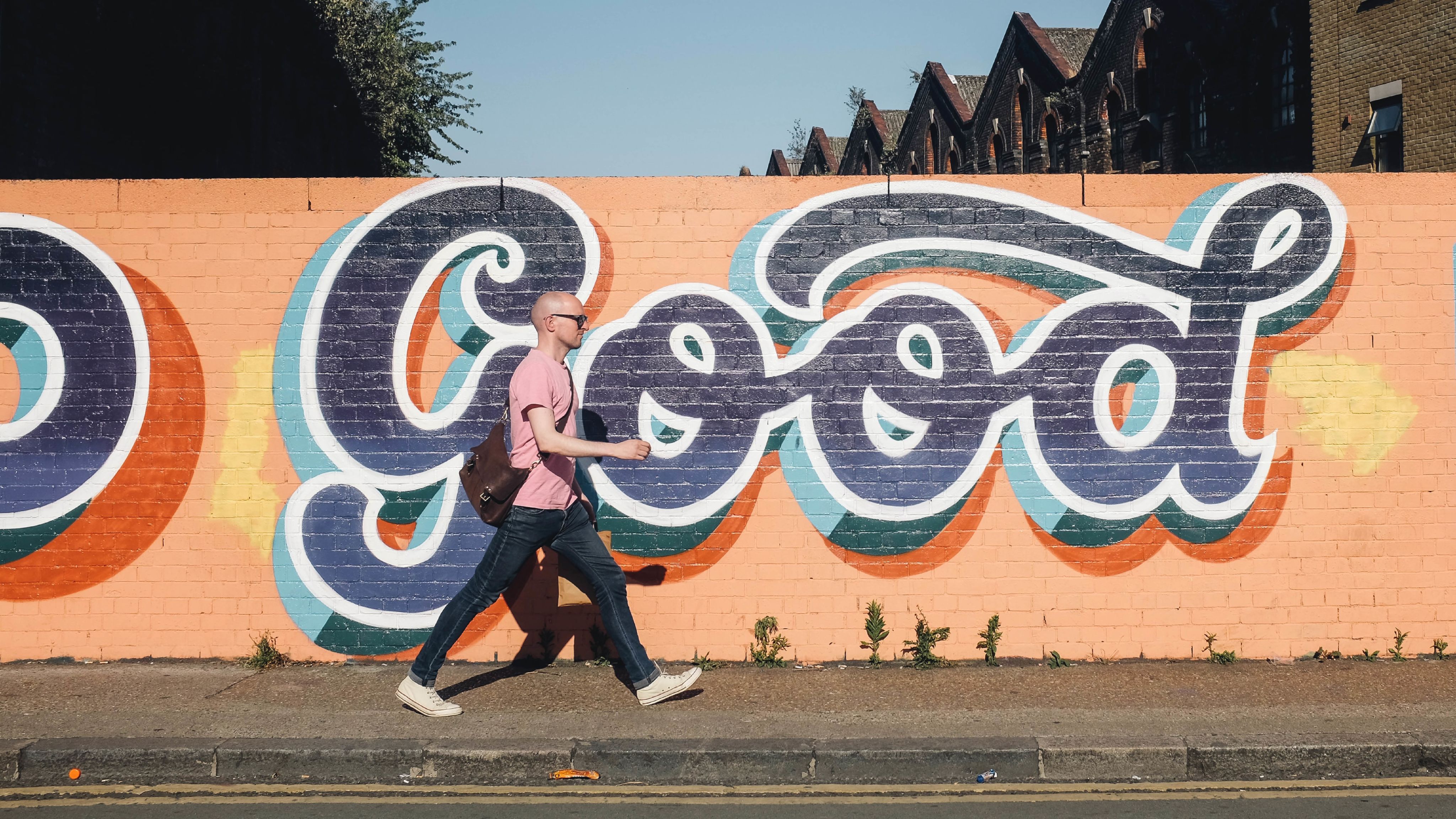 Person walking along a London street