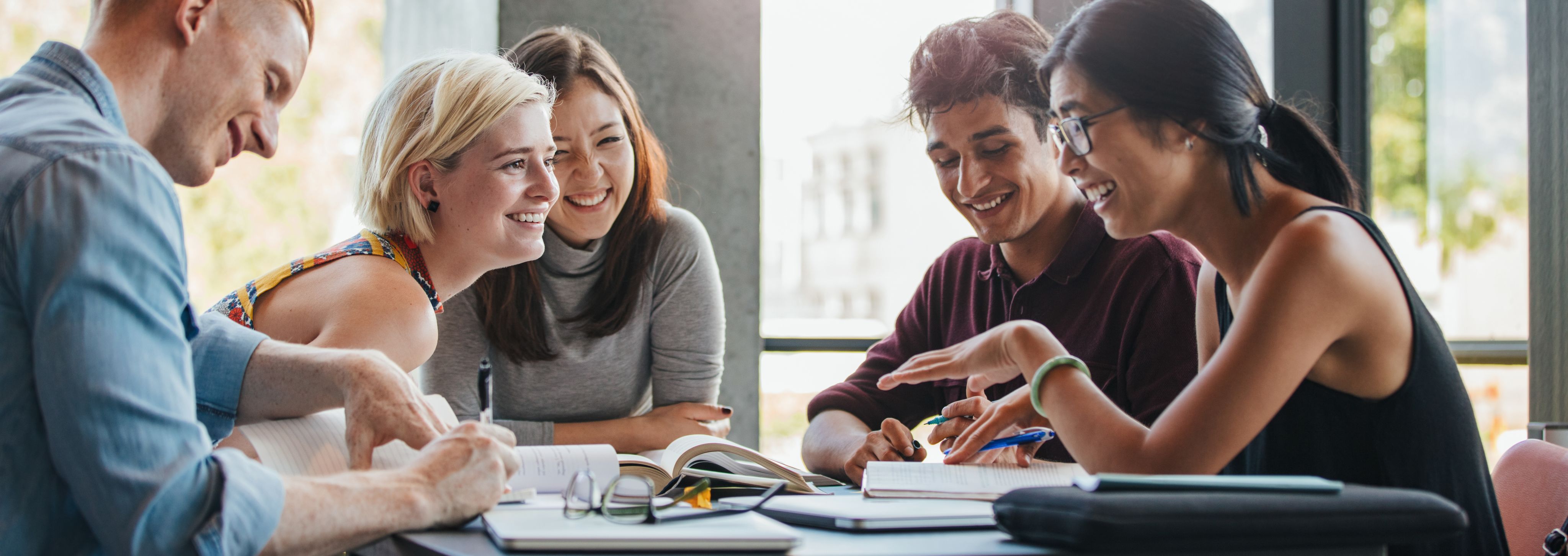 Diverse set of students studying